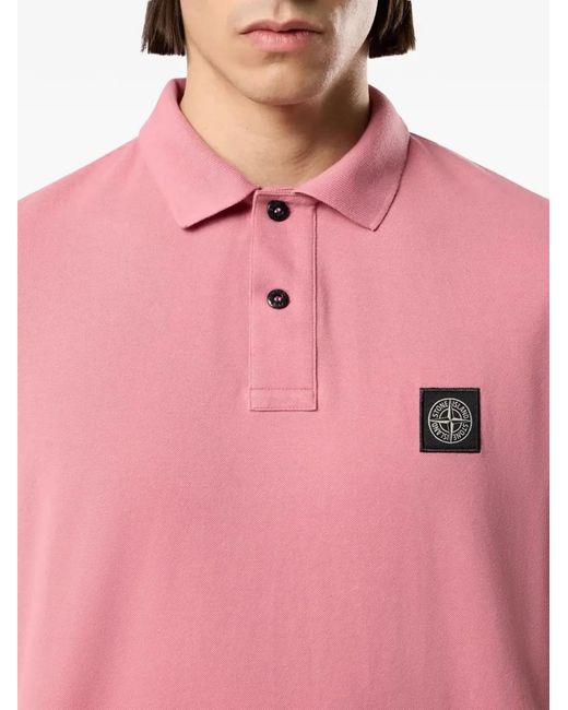 Stone Island Pink Slim Fit Cotton Piqué Polo Shirt for men