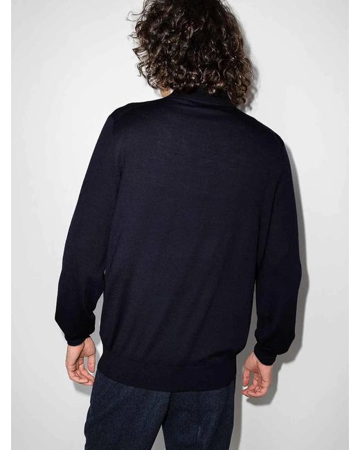 Brunello Cucinelli Blue Polo-Style Lightweight Sweater for men