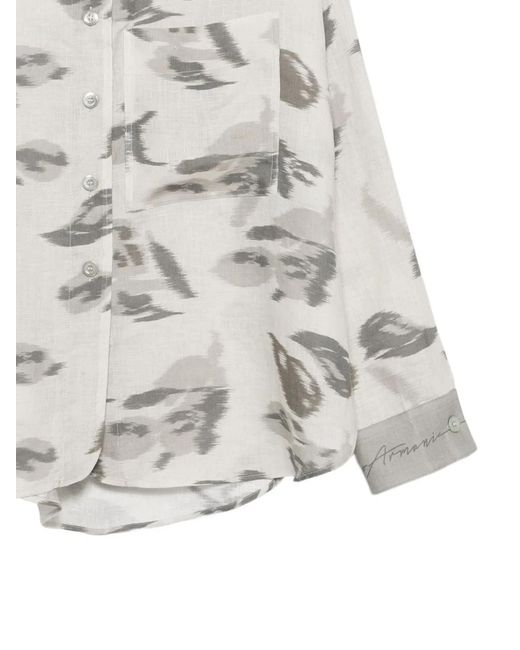 Emporio Armani White Printed Linen Shirt