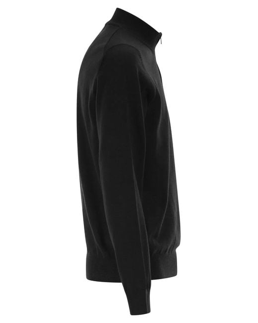 Boss Black Virgin Wool Jumper With Zip Collar for men