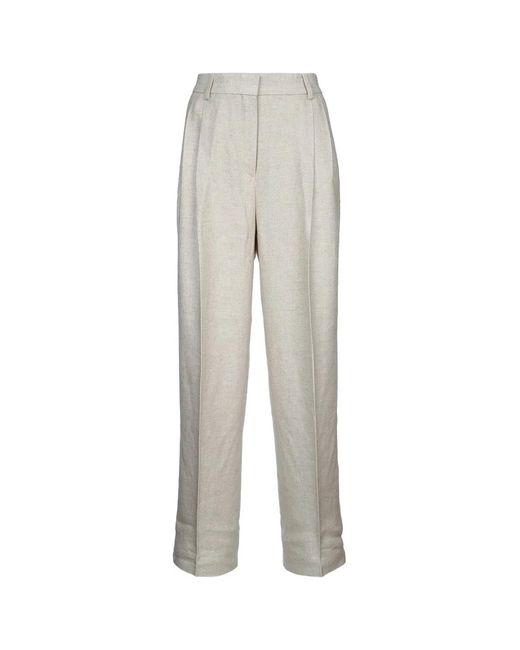Totême White Double-Pleat Straight Trousers