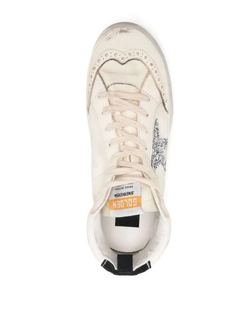Golden Goose Deluxe Brand White Mid Star Nappa Leather Upper Glitte