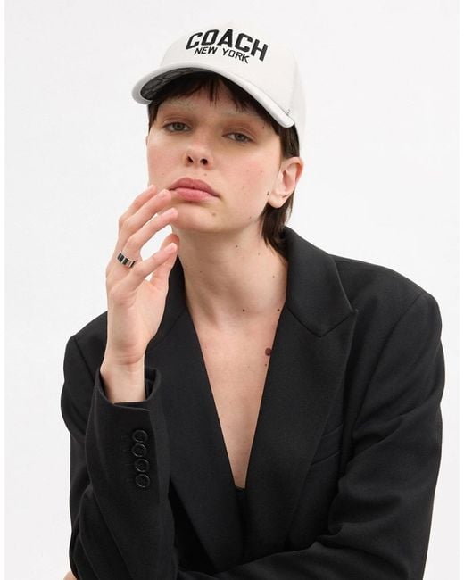 COACH White Embroidered Logo Trucker Hat Cap