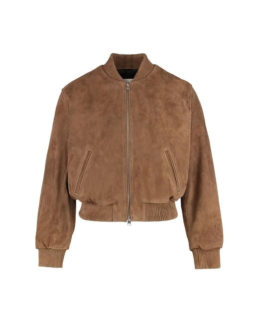 AMI Brown Suede Bomber Jacket for men