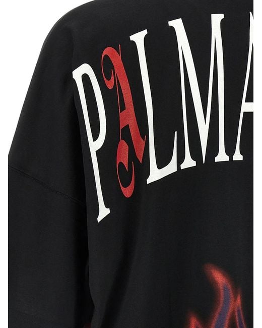 Palm Angels Black 'Flames' T-Shirt for men