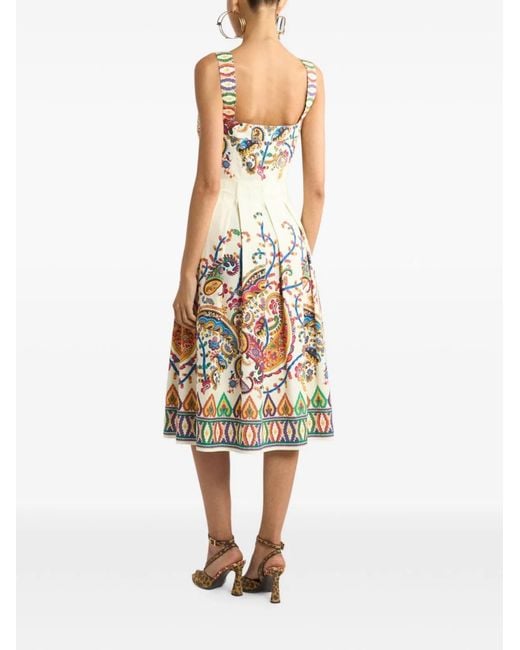 Etro White Natural Est Multi Midi Straps Dress