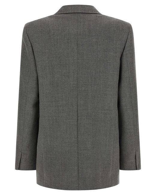 Jil Sander Gray Double-Breasted Textured Wool Blazer With Flap Pockets