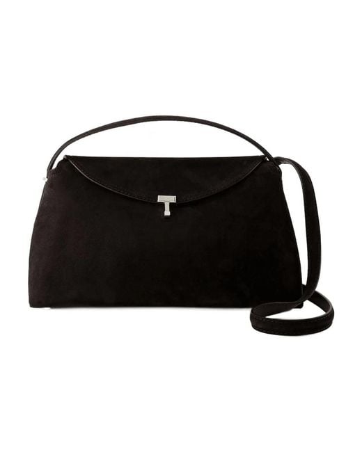Totême Black "T-Lock" Suede Top Handle Bag