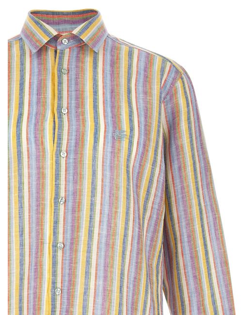 Etro White Striped Linen Shirt for men