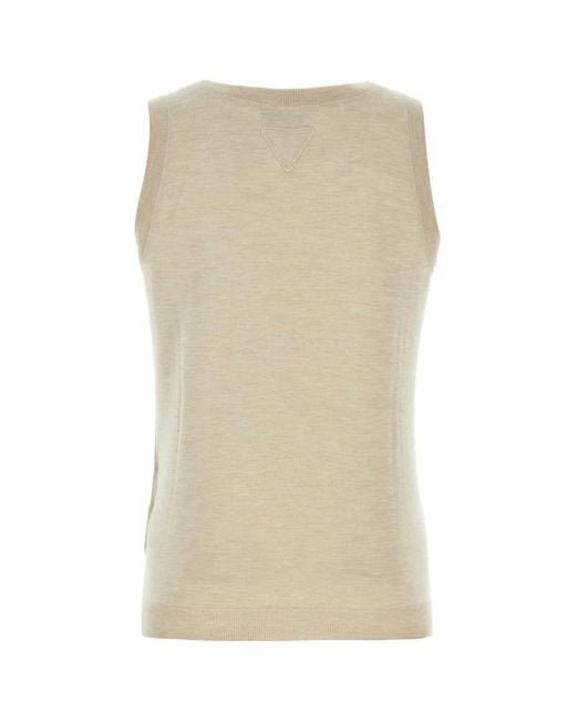Prada Natural Melange Sand Cashmere Tank Top for men