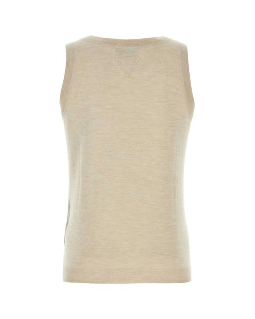 Prada Natural Melange Sand Cashmere Tank Top for men