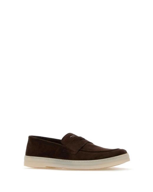 Prada Brown Dark Suede Loafers for men