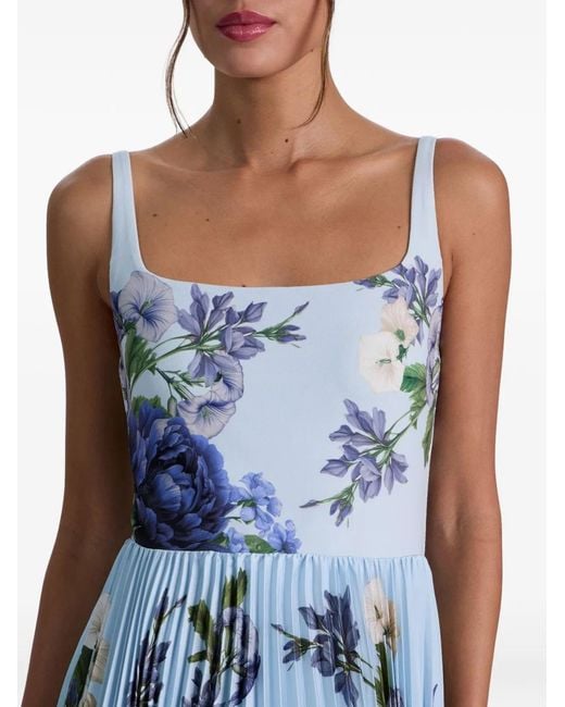 Alice + Olivia Blue Floral Sleeveless Pleated Dress