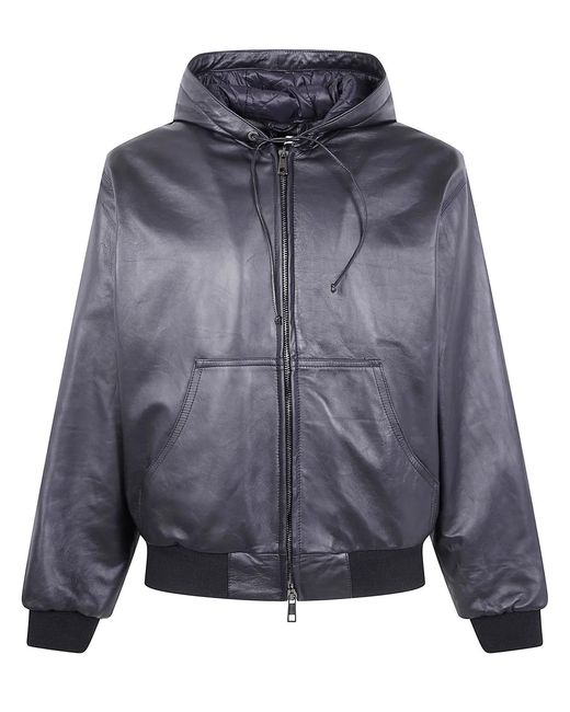 Giorgio Brato Blue Nappa Leather Oversized Hooded Bomber Jacket for men