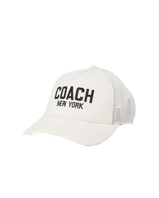 COACH White Embroidered Logo Trucker Hat Cap