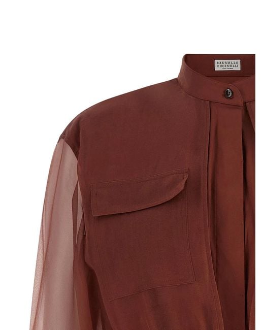 Brunello Cucinelli Brown Silk Sleeves Blouse