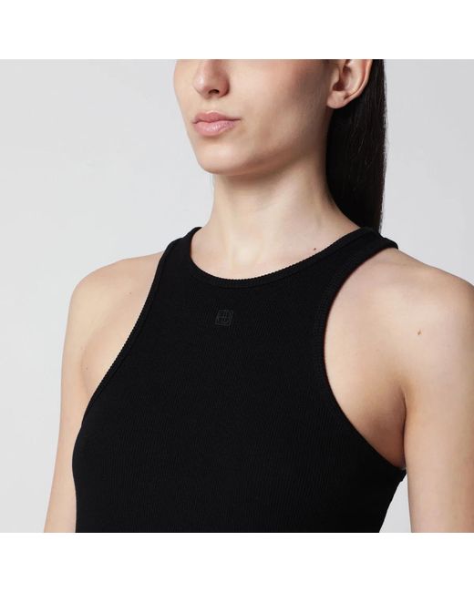 Anine Bing Black Ribbed Tank Top With Logo Embroidery