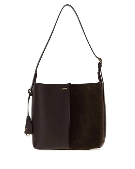 Loewe Black Leather And Suede Medium Bilbao Bucket Bag