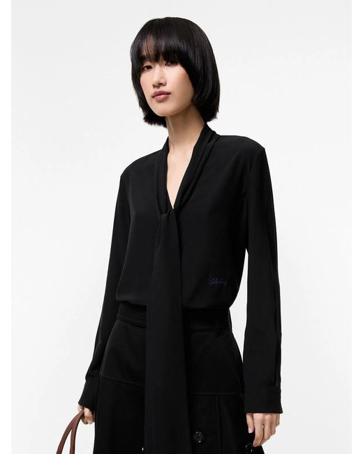 Burberry Black Silk Crepe De Chine Scarf Blouse