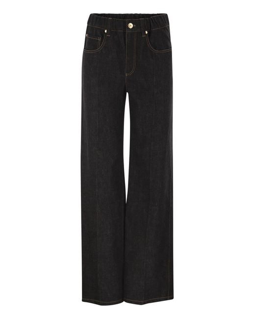 Brunello Cucinelli Black Wide-Leg Cotton Denim Jeans