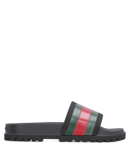 Gucci White Web Pool Slides for men