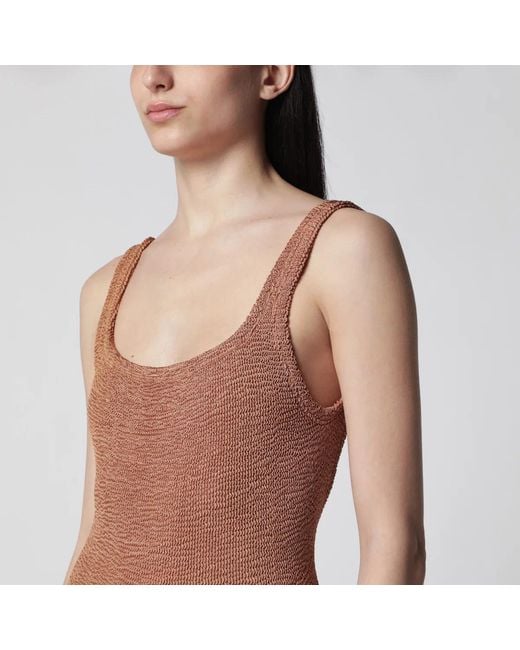 Hunza G Brown Square Metallic Cocoa One-Piece Swimsuit