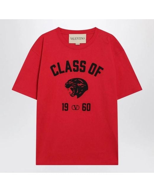 Valentino Red Tshirt With Panther Print for men