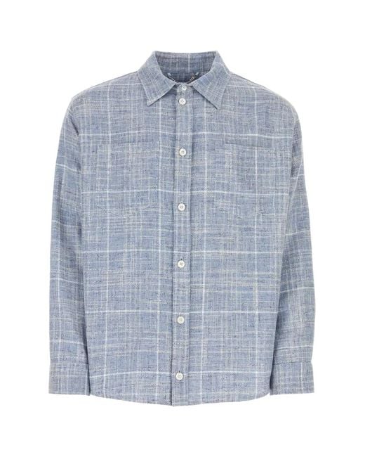 1989 STUDIO Blue Embroidered Flanel Shirt Camicie for men