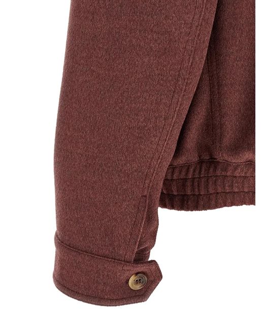 Brunello Cucinelli Brown Virgin Wool Beaver Bomber Jacket for men