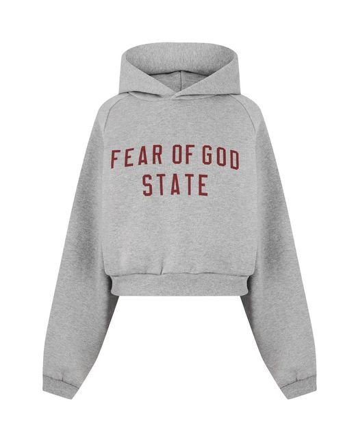 Fear Of God Gray Essentials Logo Fleece Cropped Hoodie