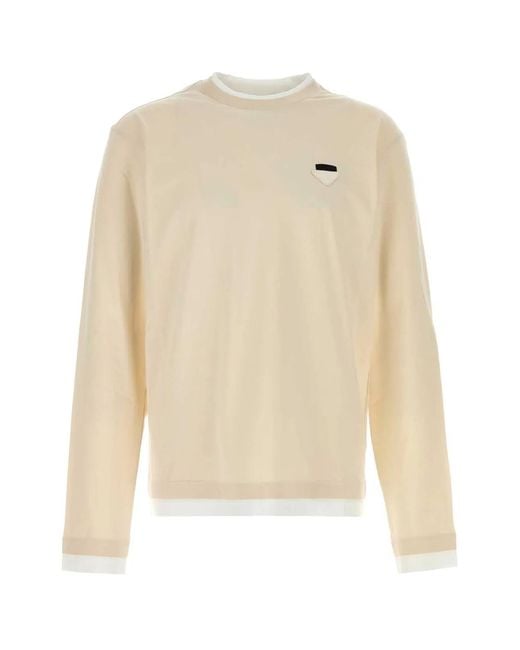Prada Natural Sand Cotton T-Shirt for men