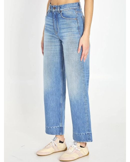 Chloé Blue High-Rise Cropped Wide-Leg Jeans