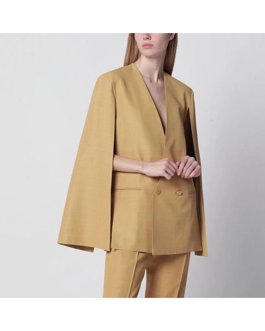 Alberta Ferretti Natural Ochre Double-Breasted Silk Jacket