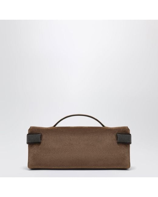 Brunello Cucinelli Brown Essence Caramel Suede Clutch Bag