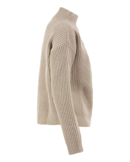 Herno Natural Pure Wool Jumper With Textured Knit And High Neck