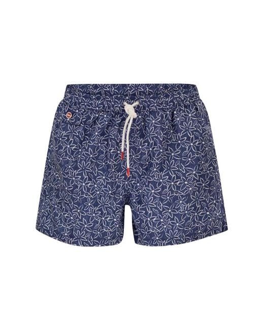 Kiton Blue Short Patterned Swim Boxers for men