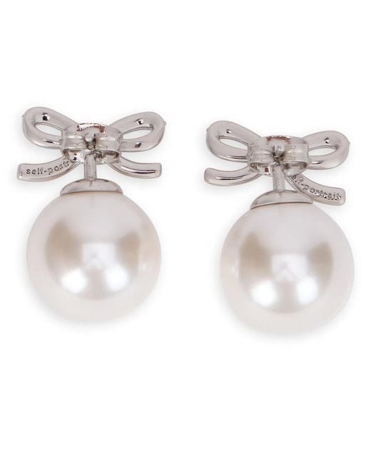 Self-Portrait White Button Earrings With Crystals