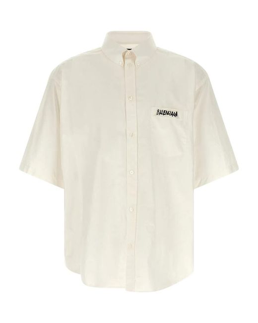 Balenciaga White Oversized Shirt With Short Sleeves for men