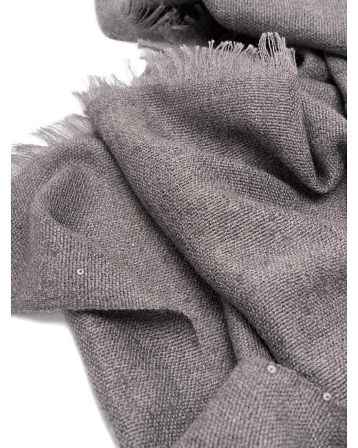 Brunello Cucinelli Gray Sequin-Embellished Frayed Scarf