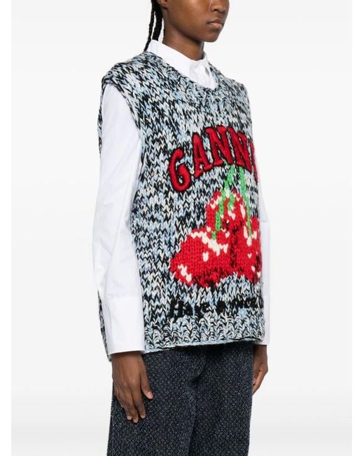 Ganni Red Vest With Graphic Print
