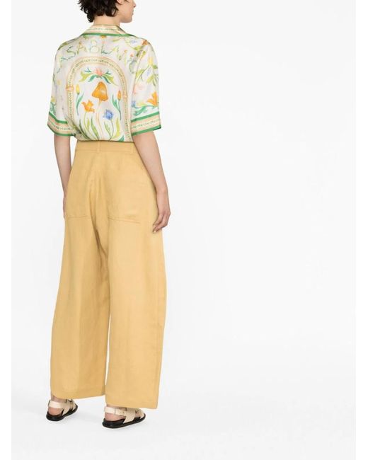 Studio Nicholson Yellow Wide Leg Cropped Cotton Trousers