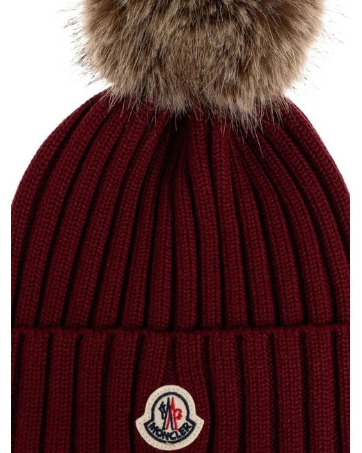 Moncler Red Wool Pom Pom Beanie