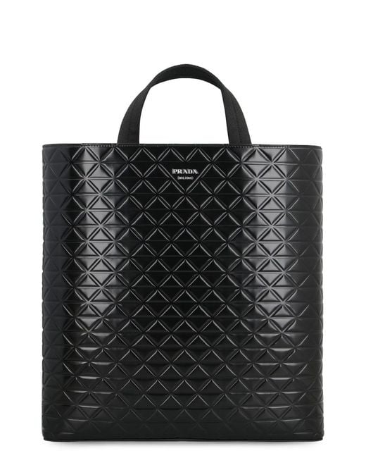 Prada Black Smooth Leather Tote Bag for men
