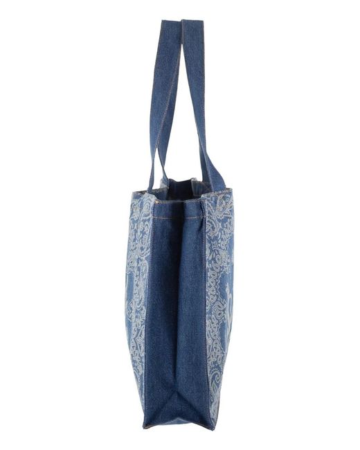 Mc2 Saint Barth Blue Denim Beach Tote Bag With Bandana Print