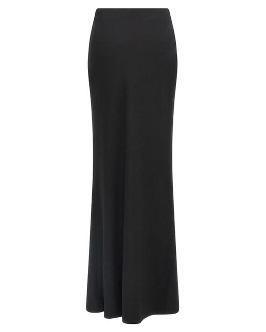 Alessandra Rich Black Fluid Silk Crepe Maxi Skirt With Lined Elegance