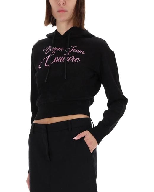 Versace Jeans Couture Black Cropped Sweatshirt With Logo
