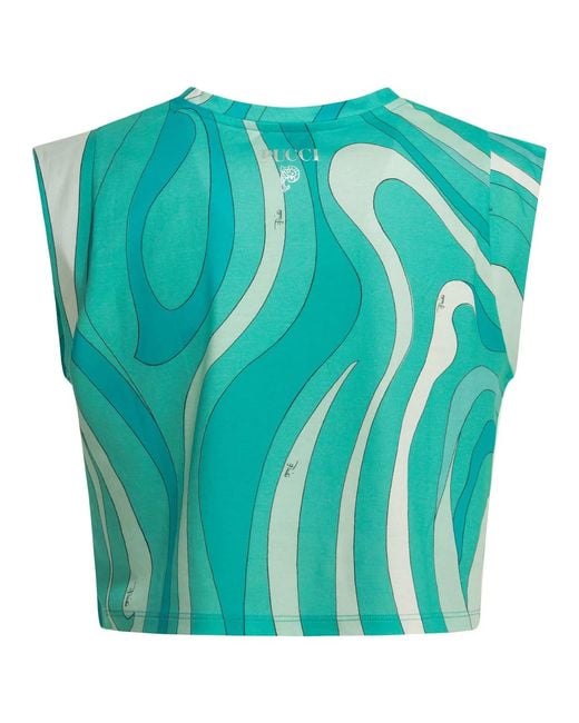 Emilio Pucci Green "Marmo" Cropped Top