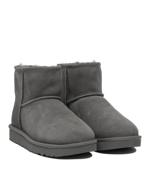 Ugg Gray Classic Mini Ii Suede Boots With Shearling Lining