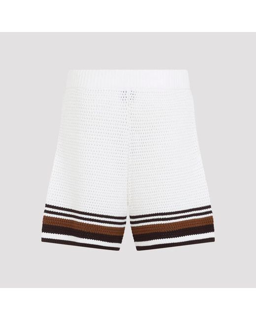 Casablanca White Cotton Striped Bermuda Shorts for men