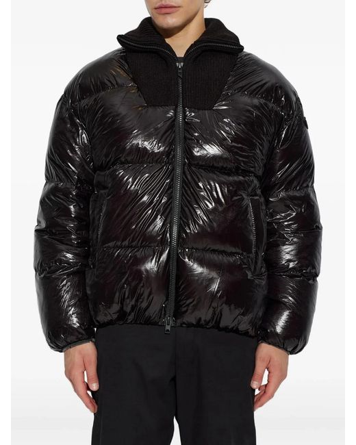 DIESEL Black Ripstop Fabric Down Jacket With Ribbed Collar for men